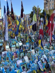Each flag represents a Ukrainian soldier that has died in the war.